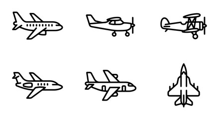 Airplane Icons Set: Jet, Propeller, Biplane, Aviation Vector Graphics © Image World