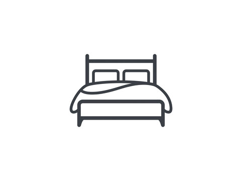Double bed icon. Minimalist furniture symbol for hotel and bedroom interior design.