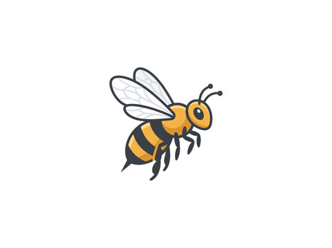 Cute cartoon honey bee flying. Isolated vector illustration of a buzzing bumblebee.