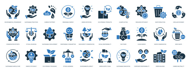 Fototapeta premium Business Sustainability Icon Set Glyph Two Color Style