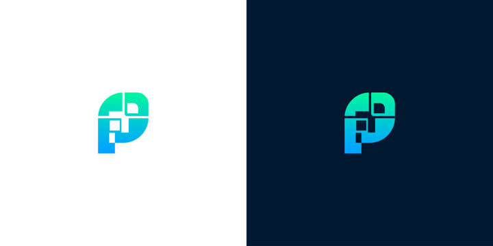 Abstract geometric letter P logo design with a modern blue and green gradient, perfect for technology or creative branding