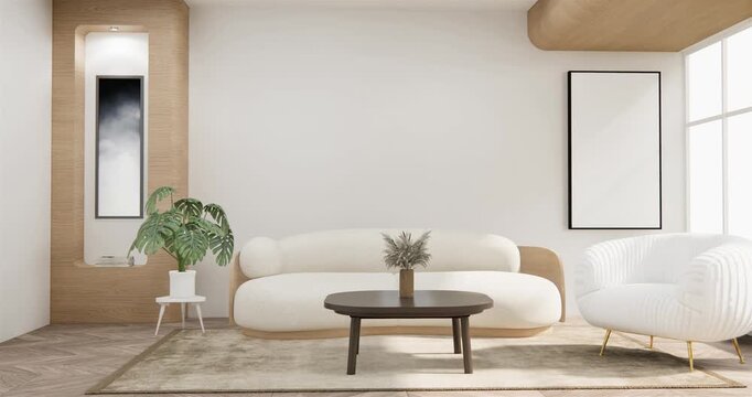 sofa and decoration japanese on Modern room interior wabisabi style.3D rendering