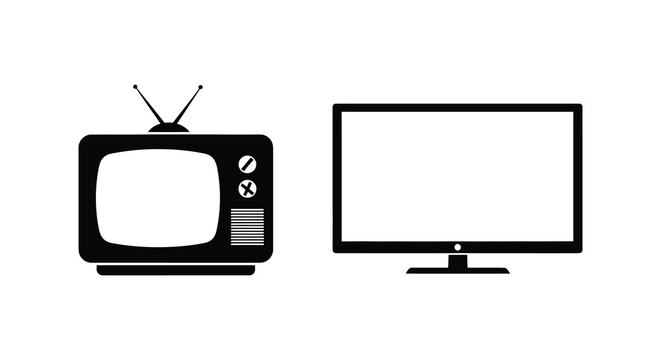 Television Silhouettes Vintage And Modern Styles On White Background