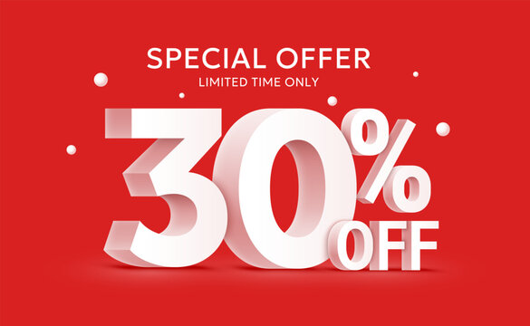 Vector 30 percent sale discount banner for limited time only special offer promotion