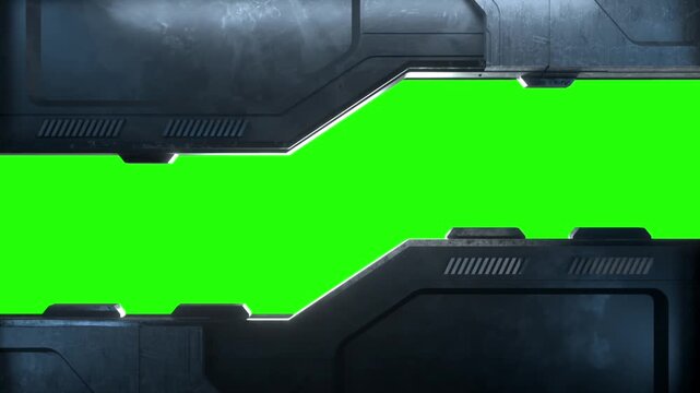 Futuristic Sci-Fi Metallic Panel Background with Green Screen Area