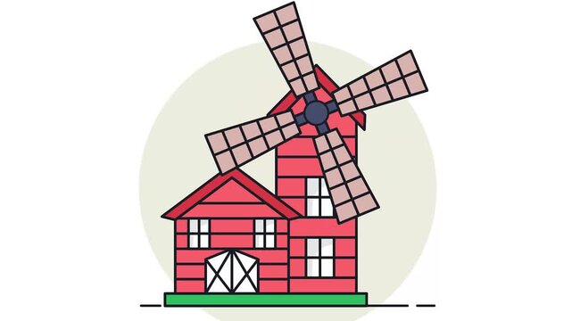 Windmill house animation, Countryside smock mills home animated video, urban and suburban house clip, Real Estate and Property footage, Apartment and Mortgage motion graphics