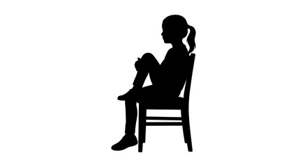 Fototapeta premium Girl Sitting On Chair Black Silhouette Against White Background
