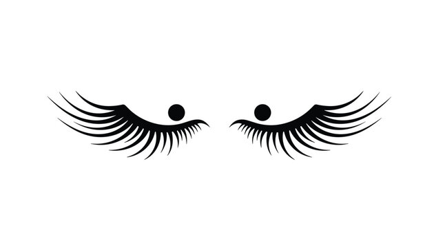 Elegant black eyelashes with delicate modern style and decorative dots isolated on a plain white background.