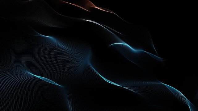 Screensaver. Motion graphic digital particle wave flow, cyberspace abstract background. Artificial intelligence concept. Seamless loop video. Animation backdrop for award, music, presentation, events.