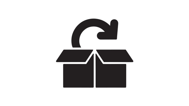 Package icon featuring an open box with a return arrow demonstrates the process of shipping and logistics.