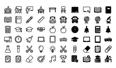 Fototapeta premium Classroom Outline and Fill Editable Vector Icon Set