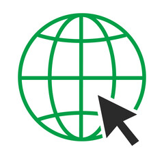 Obraz premium World Wide Web symbol. Globe and arrow cursor icon. Data exchange and global communication between devices and users around the world. Global Internet network.