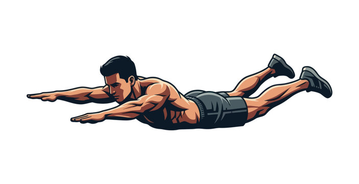 Superman Exercise Muscular Man Vector Illustration