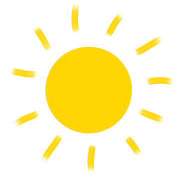 Cute Bright Yellow Sun Vector Illustration with Hand Drawn Brush Stroke Texture Isolated on White Background