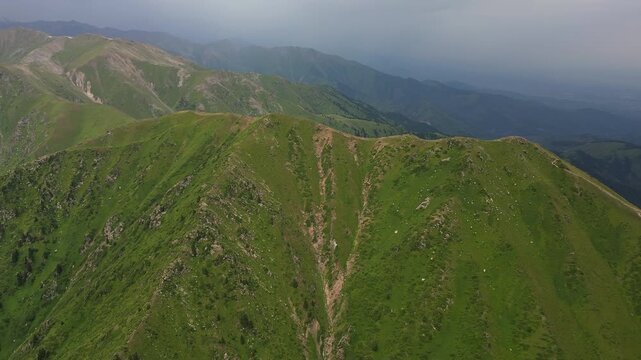 Aerial view of Bukreev Peak (3010m) in the Trans-Ili Alatau mountain range in the Tien Shan Mountains, near Almaty