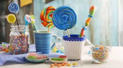 Fototapeta premium Bright candy assortment, colorful confectionery display with playful studio lighting