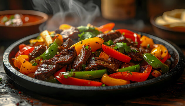 Beef fajita platter with bell peppers