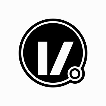 Circular badge icon with vertical parallel lines