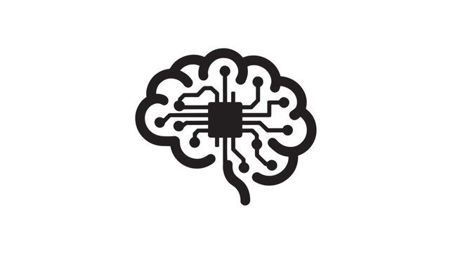 Brain icon featuring an integrated circuit board design represents artificial intelligence and cognitive computing concepts.