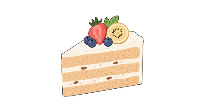 Layered sponge cake slice with fruit topping