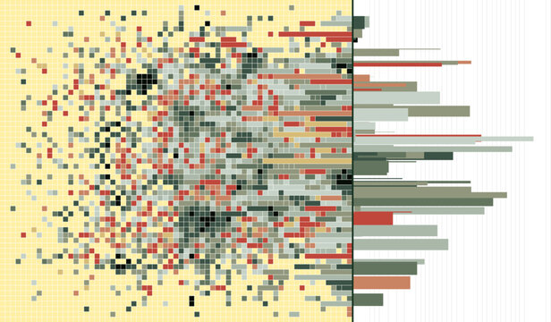 Abstract Data Visualization Concept With Pixel Mosaic and Bar Chart Infographic Elements