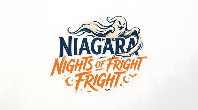 Niagara nights of fright spooky ghost and halloween text with bats.