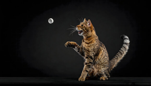 Cat trying to catch a white cap