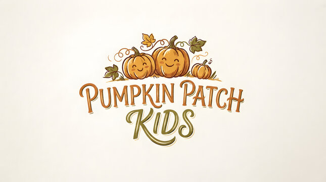 Pumpkin patch kids cute smiling pumpkins with leaves for autumn fun.