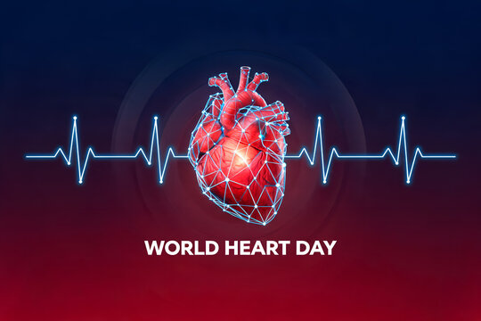World heart day concept graphic cardiology heartbeat digital network heart illustration healthcare awareness medical emergency