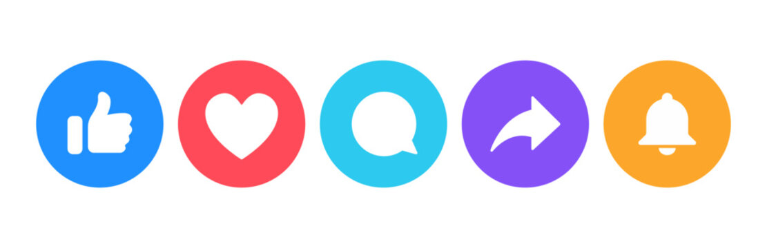 Instagram Social Media Like, Thumbs Up, Heart, Comment, Share, and Notification User Interface Icons Set. Vector Illustration
