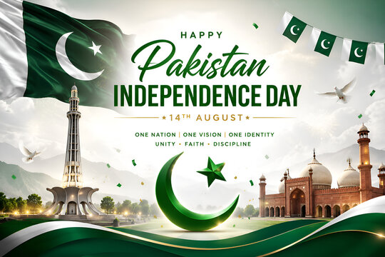 Pakistan Independence Day Green and White Festive Banner
