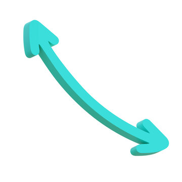 3D illustration teal glossy double headed curved arrow bidirectional diagonal symbol isolated transparent background