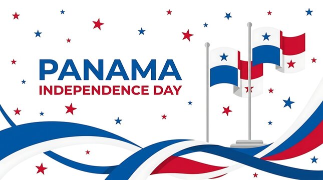 Panama Independence Day celebration background with national flags and decorative stars in flat vector illustration style