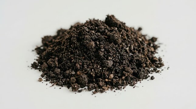 Small pile of fertile garden soil on white background