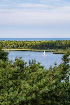 Sailing Ship in Navigation Channel near Barh&ouml;ft with Bock Island and Baltic Sea in Background