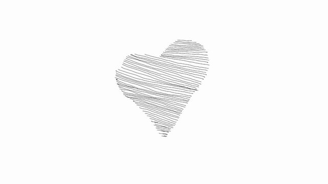 with a fun morphing effect where the heart shape transitions into the word "LOVE." Using a fine-line, grainy aesthetic, set against a clean white background,