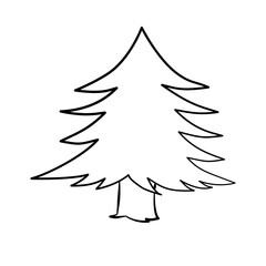 Obraz premium Christmas tree festive handdrawn line art pine winter
