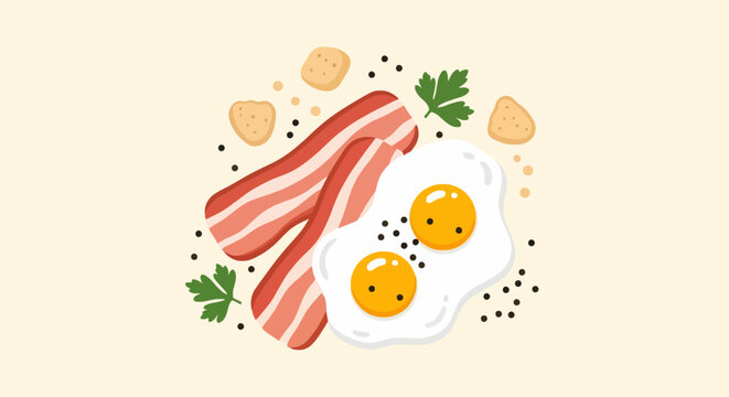 Fried eggs and crispy bacon strips breakfast