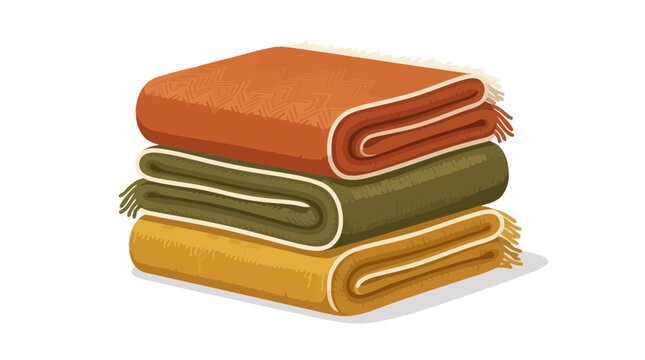 Stack of cozy folded autumn blankets in warm fall colors