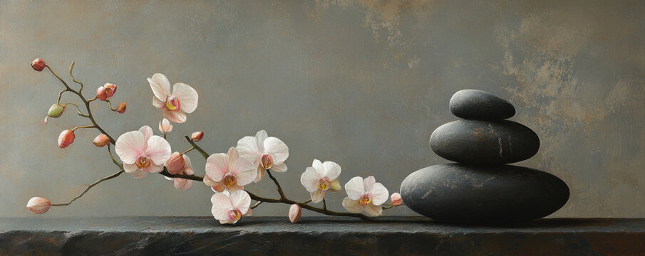 Zen Stones and Orchids for Relaxation and Harmony