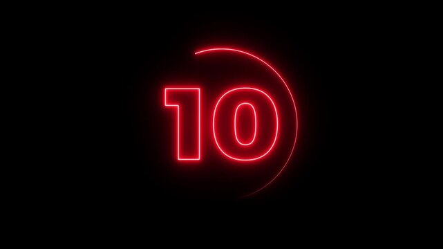 15 second countdown timer animation with neon number text from 15 to 0 . Neon circle countdown timer 15 sec animation. 15 to 0 sec with interesting circle.