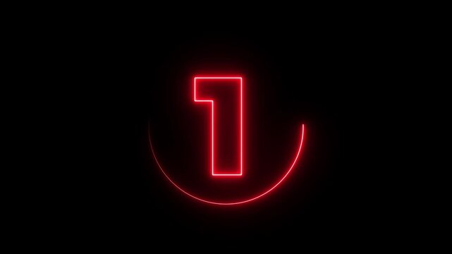 5 second countdown timer animation with neon number text from 5 to 0 . Neon circle countdown timer 5 sec animation. 5 to 0 sec with interesting circle.