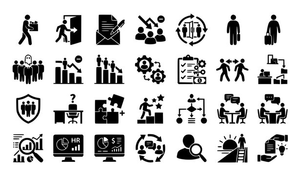 Attrition Icon Set Collection Vector Silhouette with Employee Turnover Workforce and HR Symbols