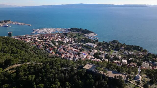 Drone aerial view from Marjan Hill overlooking Split, Croatia