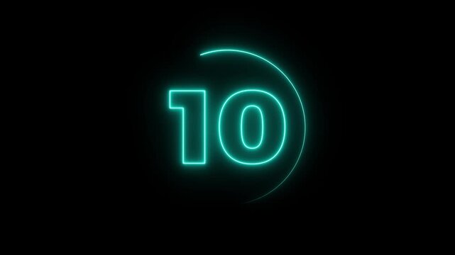 15 second countdown timer animation with neon number text from 15 to 0 . Neon circle countdown timer 15 sec animation. 15 to 0 sec with interesting circle.