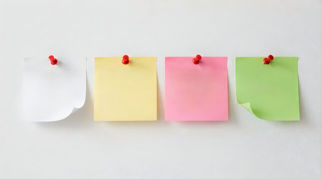 Four colorful sticky notes attached with red push pins illustration