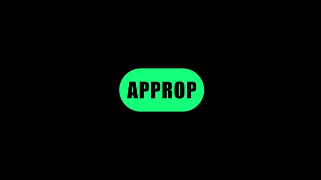 Minimalist green button animation with "approp" text label for ui and digital interfaces