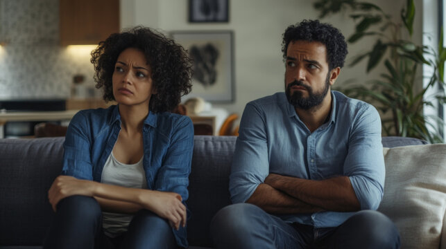 Frustrated Couple Sitting Apart, Avoiding Eye Contact