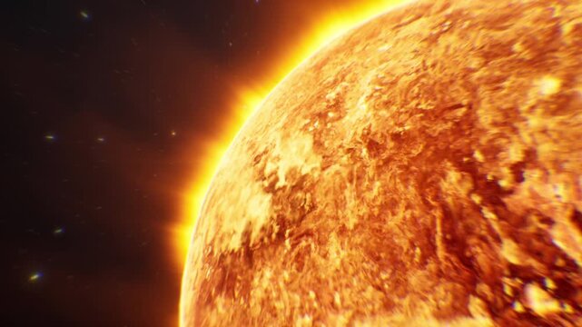 Fiery Sun Sphere Edge Emitting Powerful Heat and Solar Flare Energy in Outer Space.