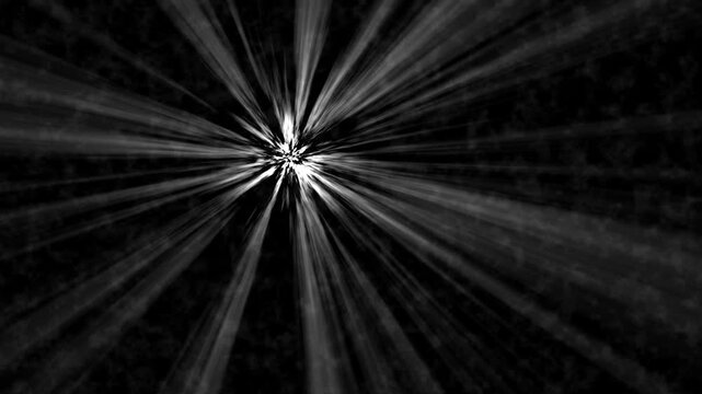 Abstract hyperspace warp tunnel with radiant white light beams and motion blur effect background
